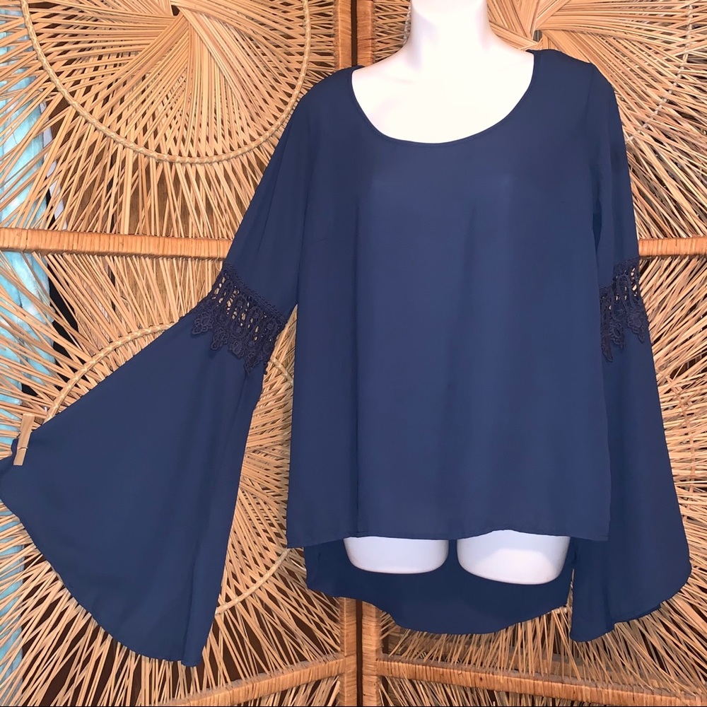 Rue 21 Pullover Hi/Lo Hem Flare Sleeve Boho Blouse